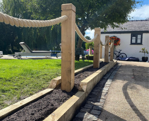 oak posts with rope